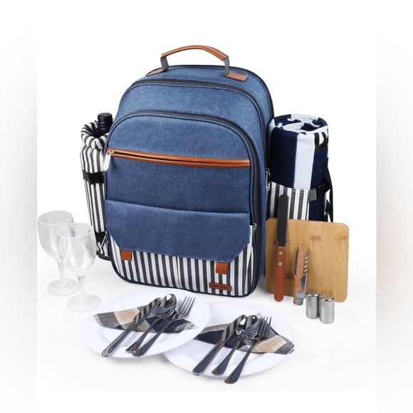 Sunflora Handbags - Sunflora Insulated Picnic Backpack for 2 Person Bag with Cooler Compartment Blue